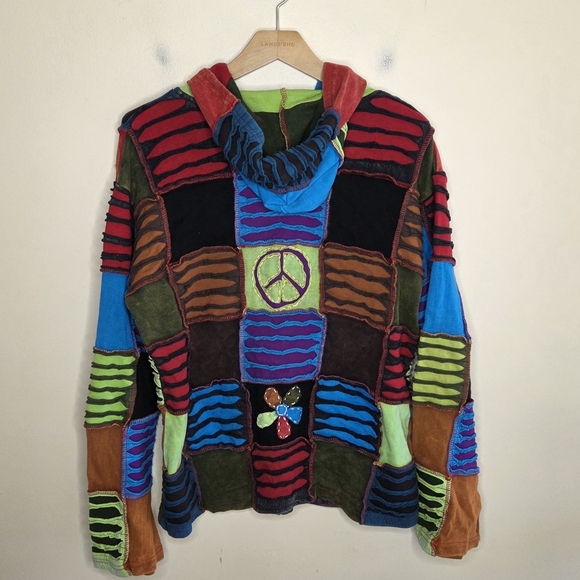 Rising International | Hippie Boho Patchwork Hoodie Floral Size XL 100% Cotton - Picture 4 of 4